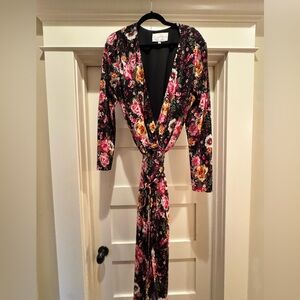Charles Henry Black Floral Dress with Belt